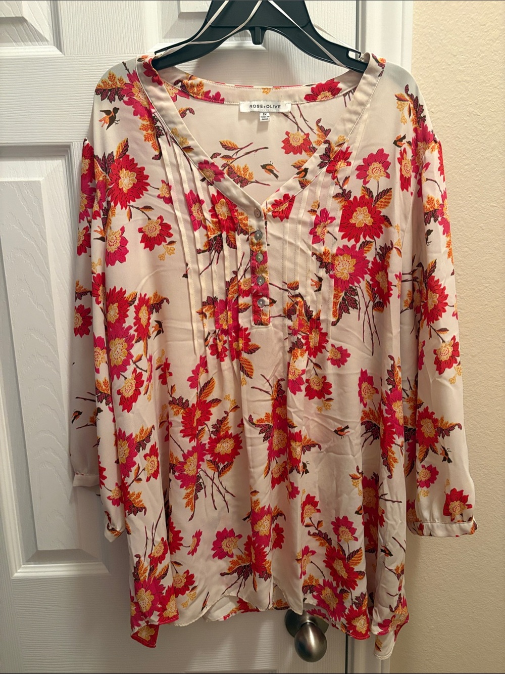 Rose & Olive Cream Tunic with Pink and Orange Floral Print